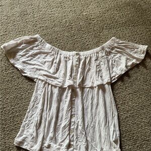 American Eagle White Ruffled Flutter Sleeve Blouse